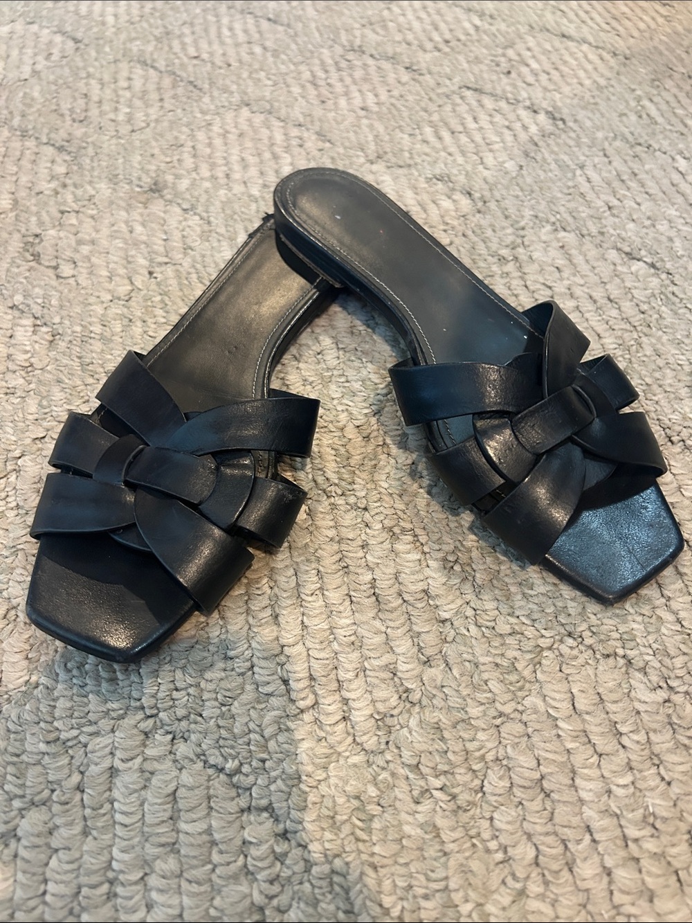 Saint Laurent Black Interwoven Slide Sandals - Picture 3 of 15